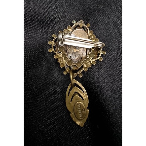 Rare Vintage Sorrelli Signed Brooch With Dangle Pendant Gold-Tone Rhinestones - Picture 4 of 5